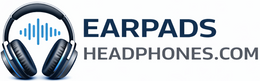Earpads-Headphones.com logo with over-ear headphones and soundwave icon on white background
